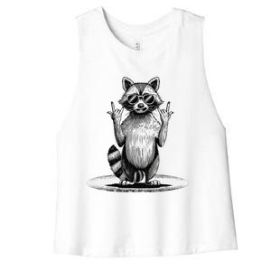 Retro Raccoon Rock Music Giftsfunny Raccoon Women's Racerback Cropped Tank