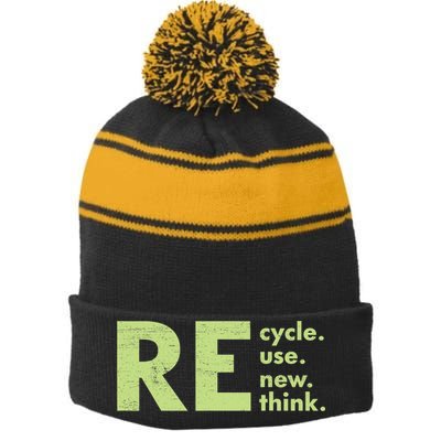 Recycle Reuse Renew Rethink Crisis Activism Stripe Pom Pom Beanie