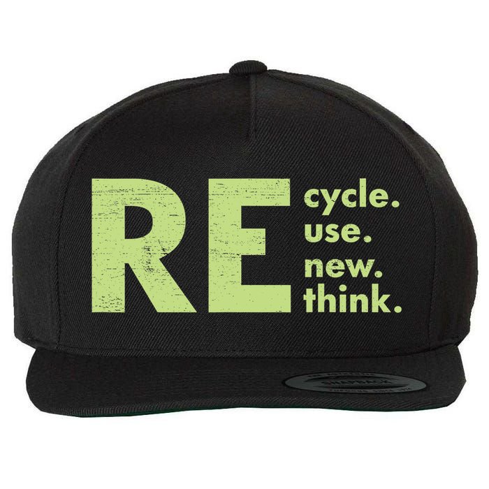 Recycle Reuse Renew Rethink Crisis Activism Wool Snapback Cap