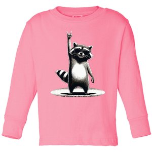 Retro Raccoon Rock Music Toddler Long Sleeve Shirt