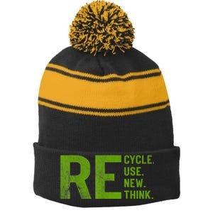 Recycle Reuse Renew Rethink Earth Day 22 April Crisis Environmental Activism Stripe Pom Pom Beanie