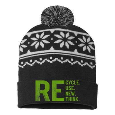 Recycle Reuse Renew Rethink Earth Day 22 April Crisis Environmental Activism USA-Made Snowflake Beanie