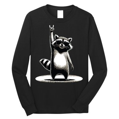 Retro Raccoon Rock Music Gift Funny Raccoon Long Sleeve Shirt