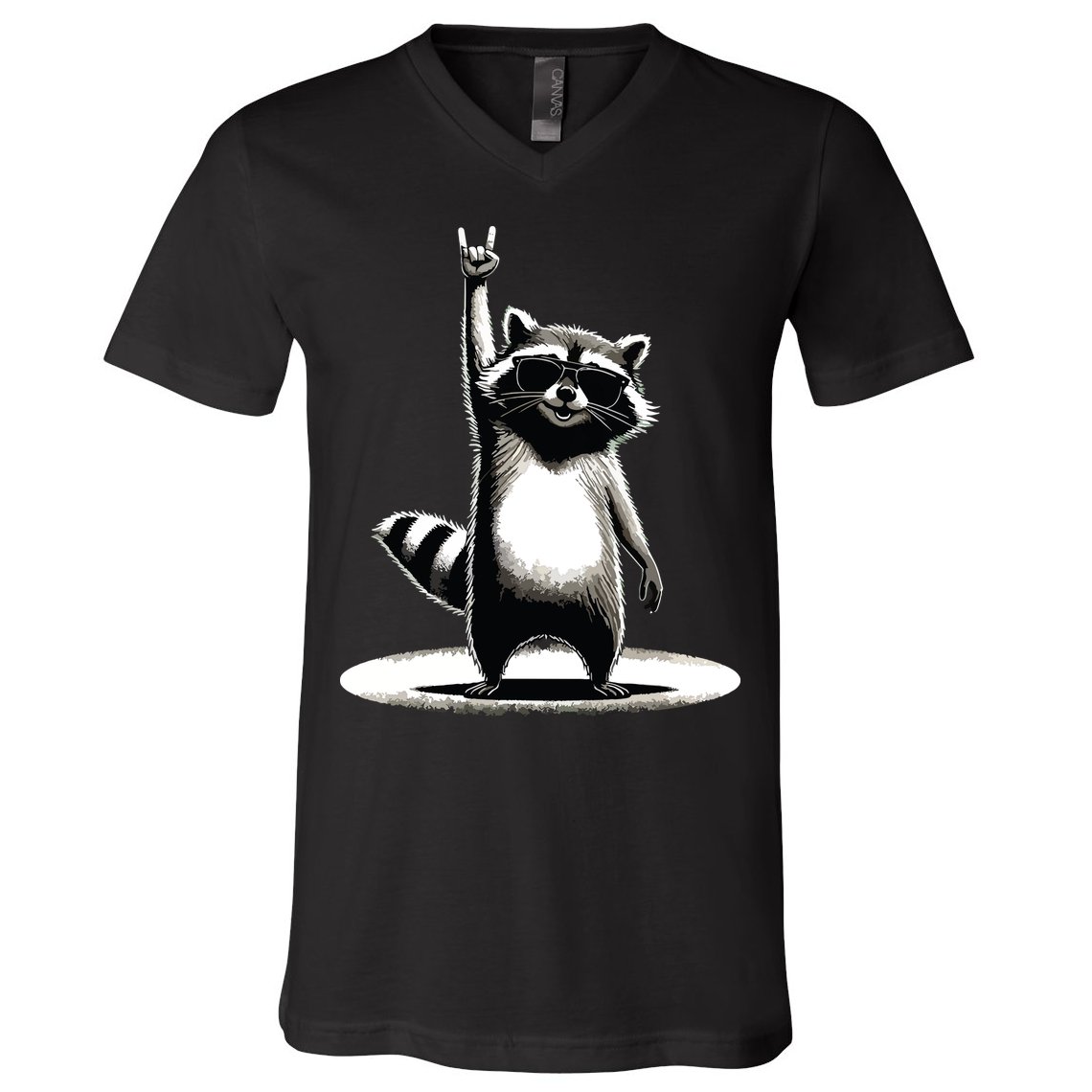 Retro Raccoon Rock Music Gift Funny Raccoon V-Neck T-Shirt