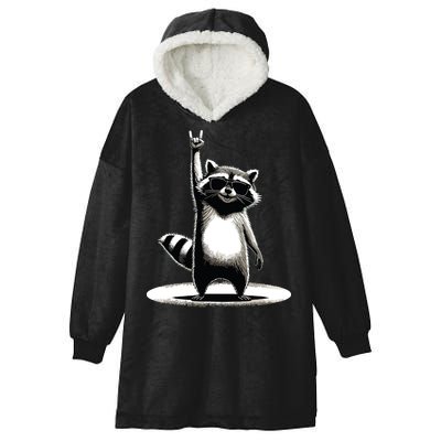 Retro Raccoon Rock Music Gift Funny Raccoon Hooded Wearable Blanket