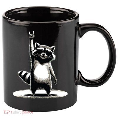 Retro Raccoon Rock Music Gift Funny Raccoon 11oz C Handle Ceramic Mug