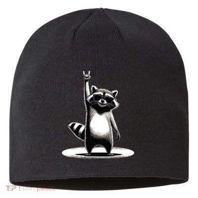 Retro Raccoon Rock Music Gift Funny Raccoon Sustainable Beanie