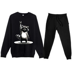 Retro Raccoon Rock Music Gift Funny Raccoon Premium Crewneck Sweatsuit Set