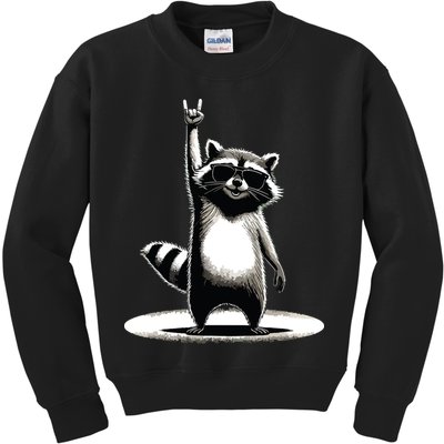 Retro Raccoon Rock Music Gift Funny Raccoon Kids Sweatshirt
