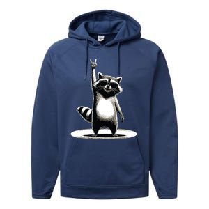 Retro Raccoon Rock Music Gift Funny Raccoon Performance Fleece Hoodie