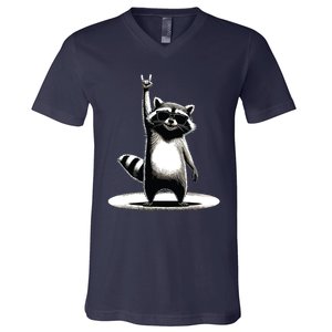 Retro Raccoon Rock Music Gift Funny Raccoon V-Neck T-Shirt