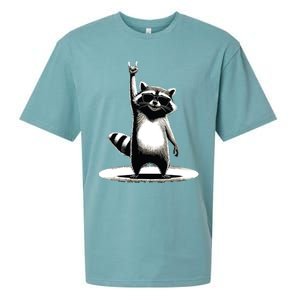 Retro Raccoon Rock Music Gift Funny Raccoon Sueded Cloud Jersey T-Shirt