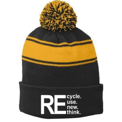 Recycle Recycle Reuse Renew Rethink Stripe Pom Pom Beanie