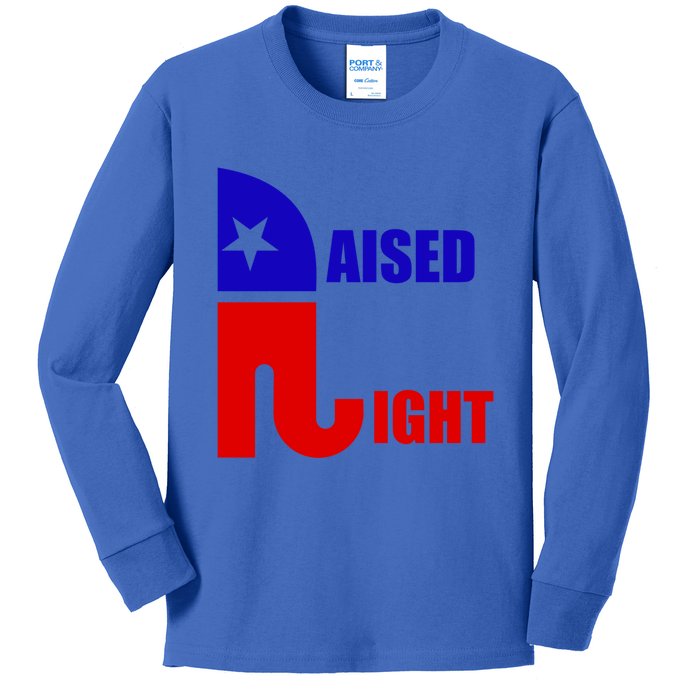 Raised Right Republican Elephant Pro Trump 2020 Patriotic Gift Kids Long Sleeve Shirt