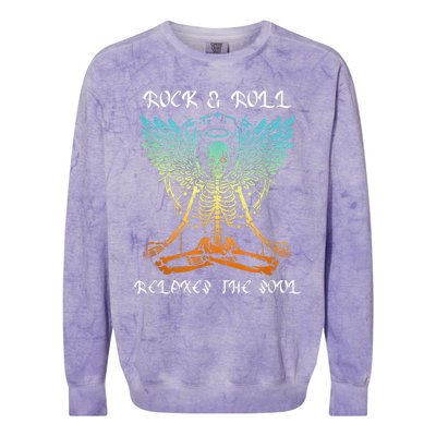 Rock & Roll Relaxes The Soul Meditating Skeleton Colorblast Crewneck Sweatshirt