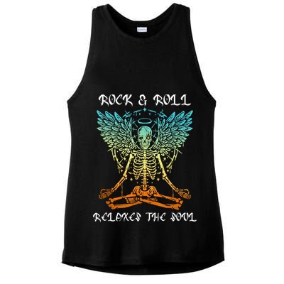 Rock & Roll Relaxes The Soul Meditating Skeleton Ladies PosiCharge Tri-Blend Wicking Tank