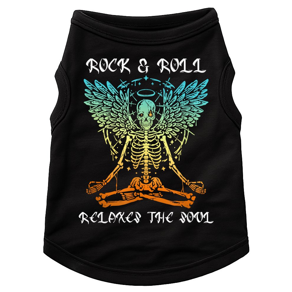 Rock & Roll Relaxes The Soul Meditating Skeleton Doggie Tank
