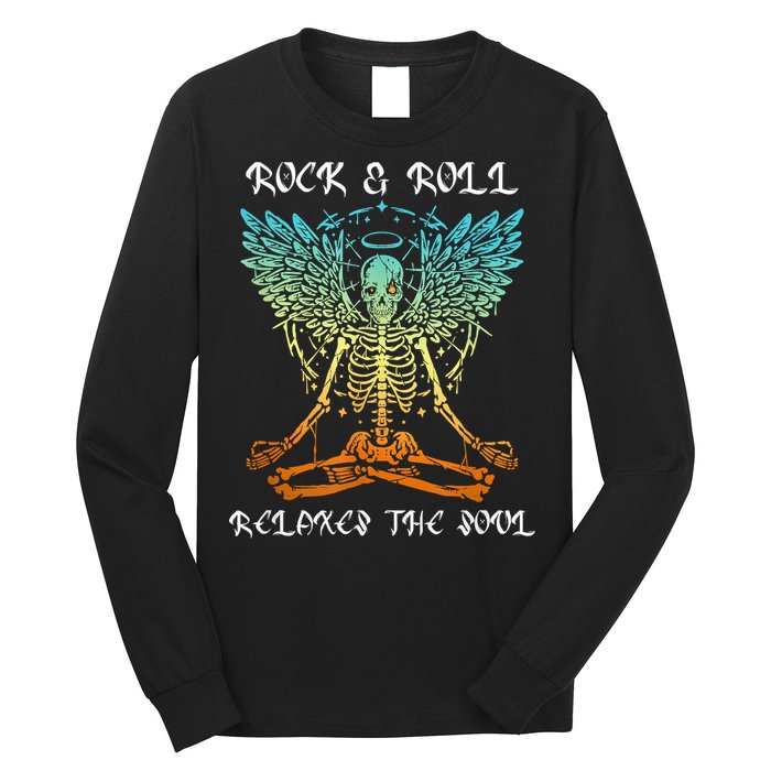 Rock & Roll Relaxes The Soul Meditating Skeleton Long Sleeve Shirt