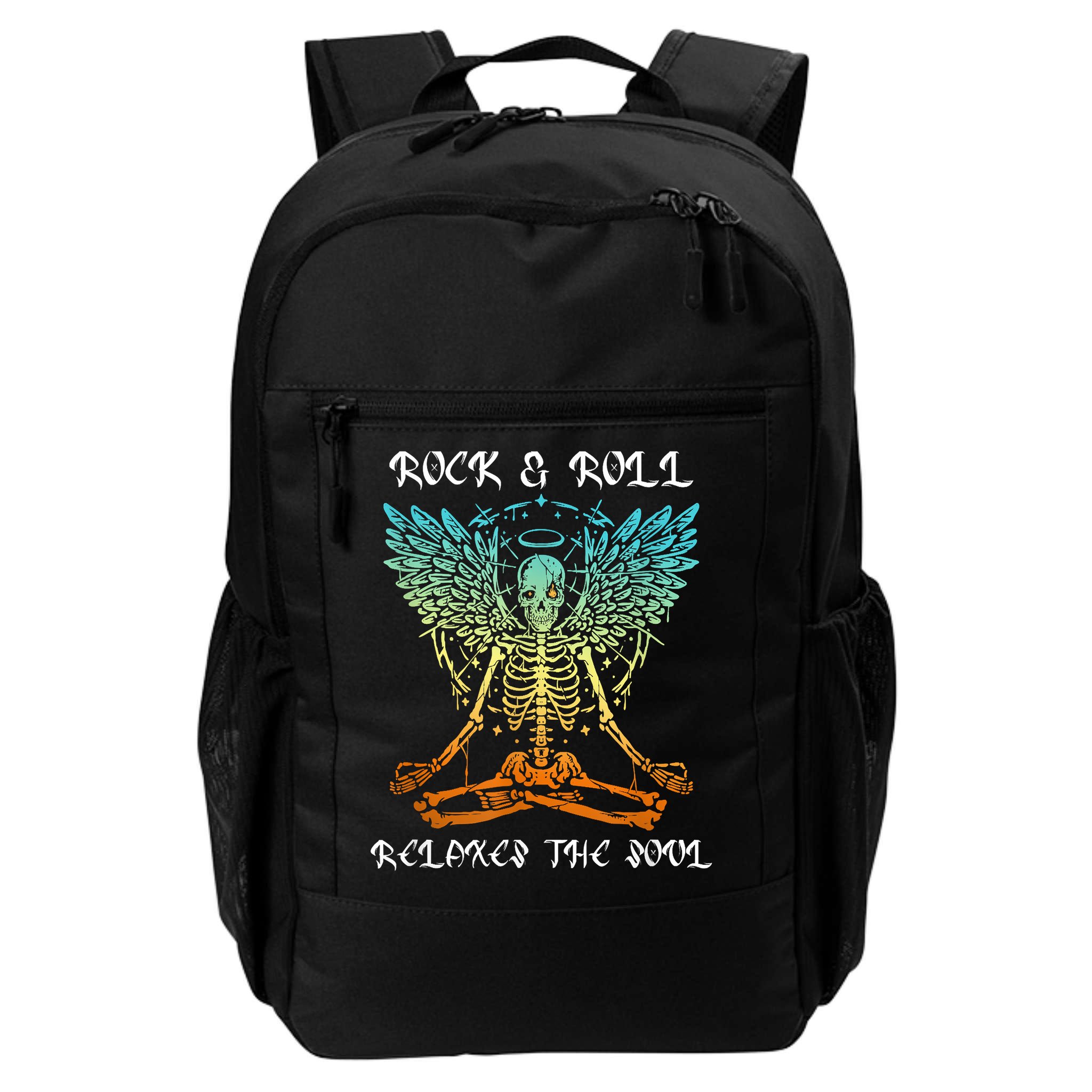 Rock & Roll Relaxes The Soul Meditating Skeleton Backpack