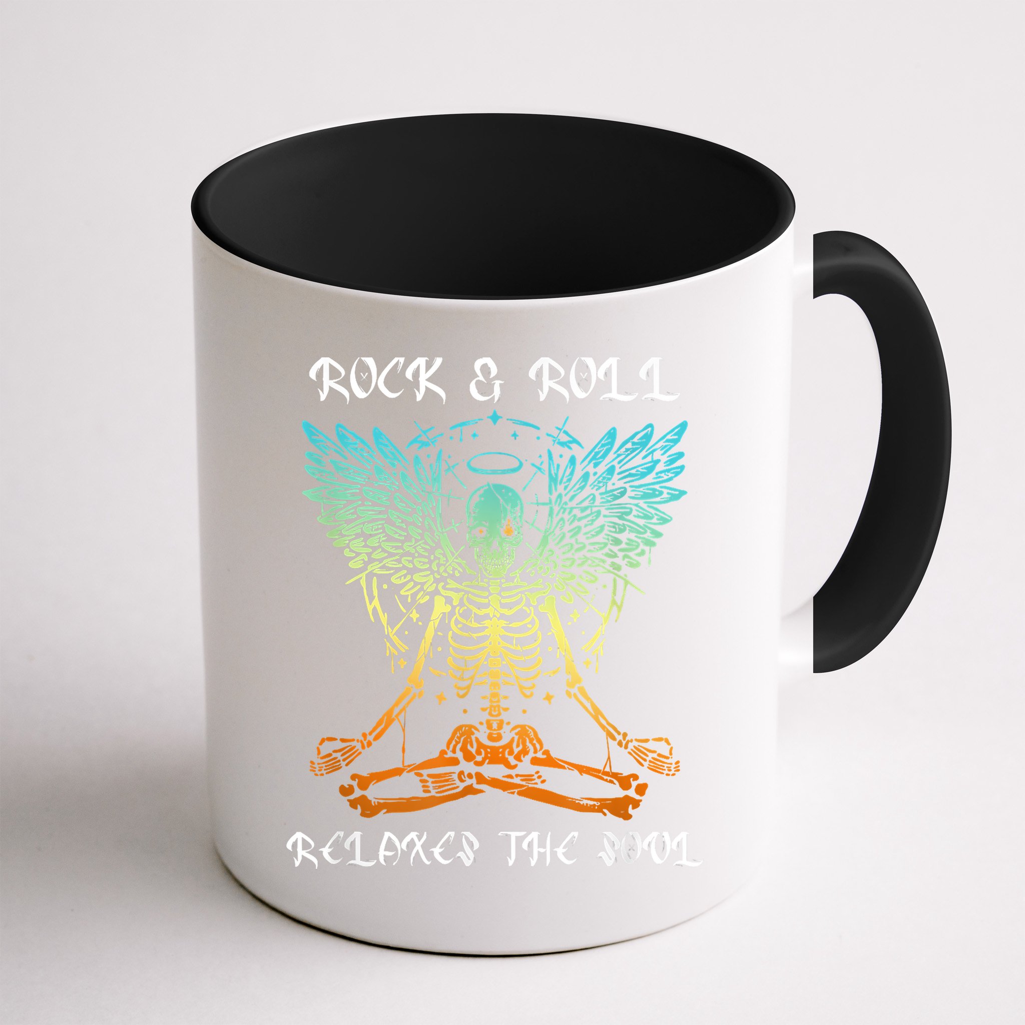 Rock & Roll Relaxes The Soul Meditating Skeleton Mug