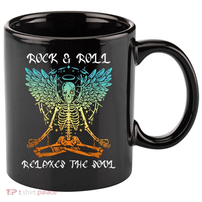 Rock & Roll Relaxes The Soul Meditating Skeleton 11oz C Handle Ceramic Mug