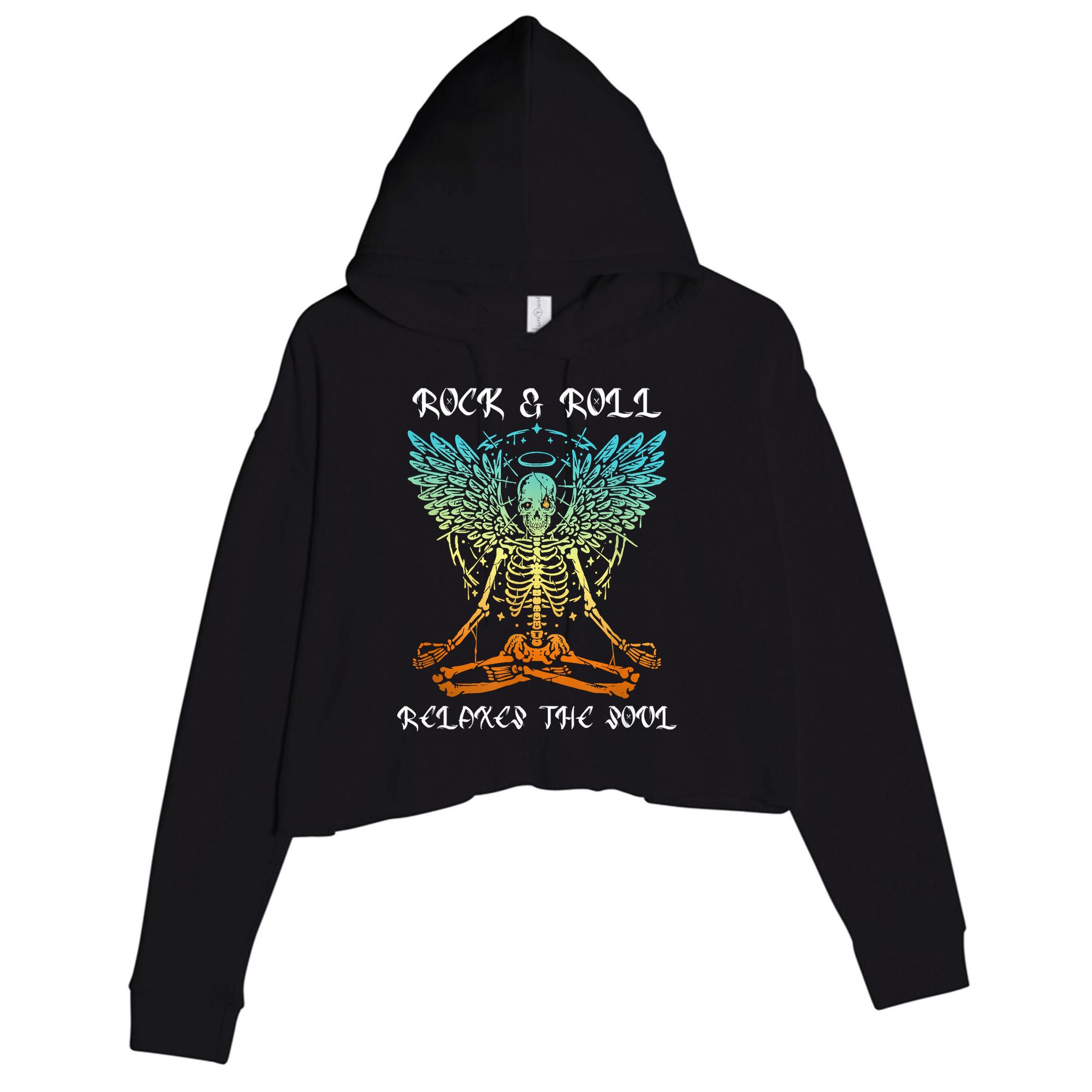 Rock & Roll Relaxes The Soul Meditating Skeleton Crop Fleece Hoodie