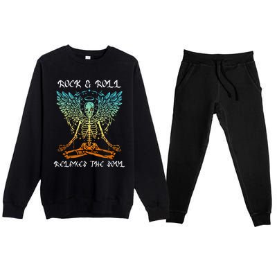 Rock & Roll Relaxes The Soul Meditating Skeleton Premium Crewneck Sweatsuit Set