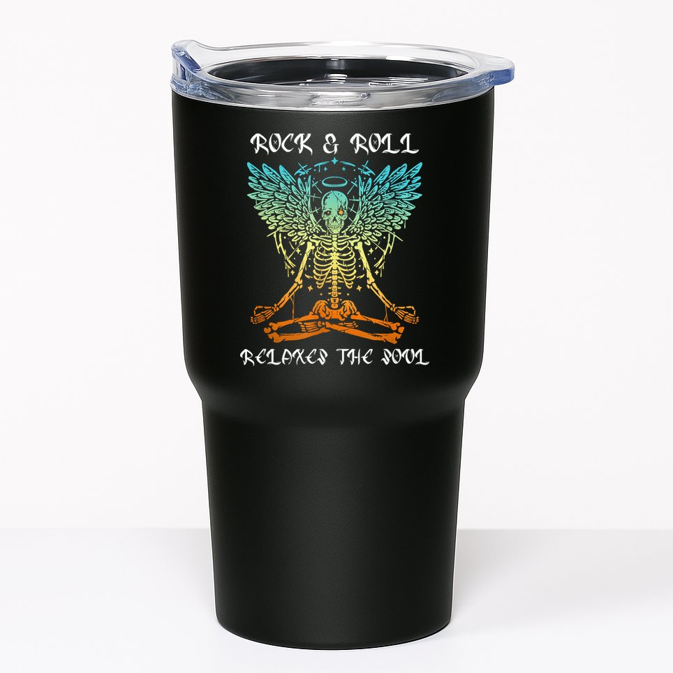 Rock & Roll Relaxes The Soul Meditating Skeleton Tumbler