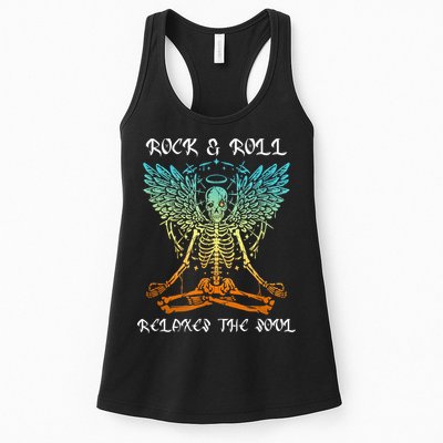 Rock & Roll Relaxes The Soul Meditating Skeleton Womens Tank Top