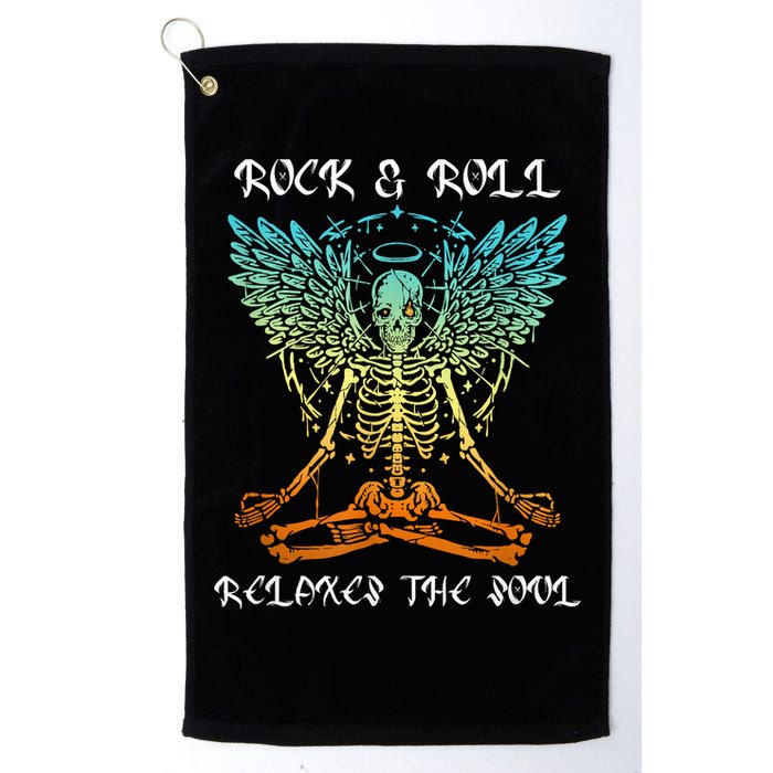 Rock & Roll Relaxes The Soul Meditating Skeleton Golf Towel