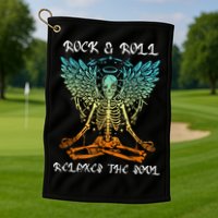 Rock & Roll Relaxes The Soul Meditating Skeleton Golf Towel
