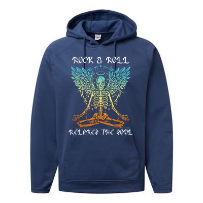 Rock & Roll Relaxes The Soul Meditating Skeleton Performance Fleece Hoodie