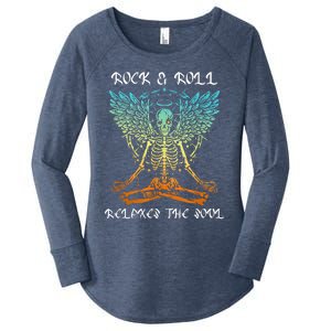 Rock & Roll Relaxes The Soul Meditating Skeleton Women's Perfect Tri Tunic Long Sleeve Shirt