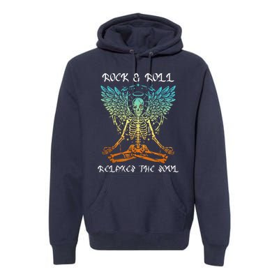 Rock & Roll Relaxes The Soul Meditating Skeleton Premium Hoodie