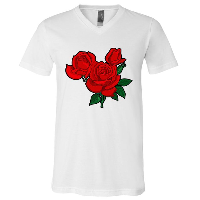 Red Roses V-Neck T-Shirt