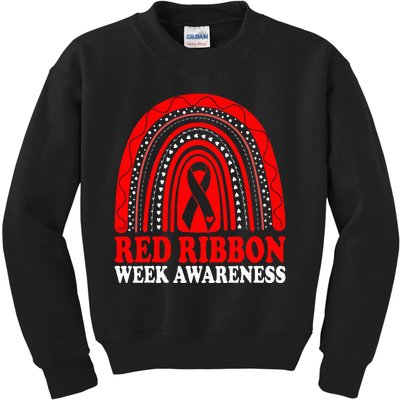 Rainbow Red Ribbon Week Leopard We Wear Red For Awareness Kids Sweatshirt