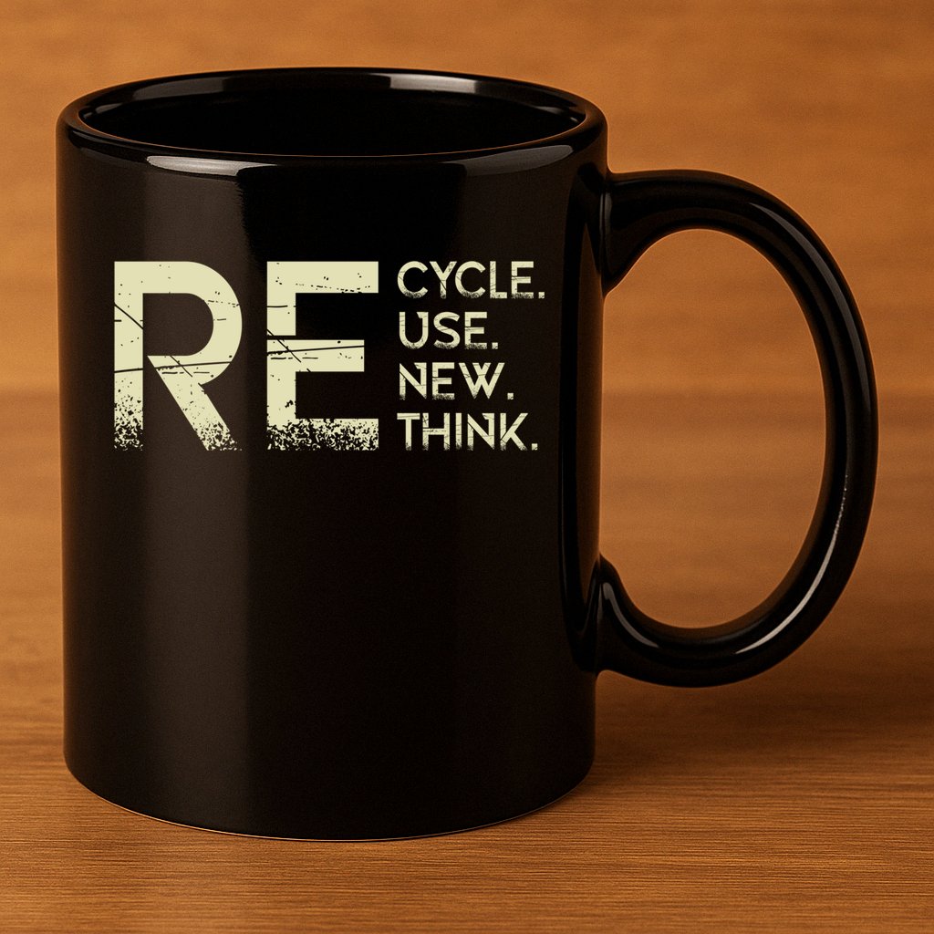 Recycle Reuse Renew Rethink Meaningful Gift 11oz C Handle Ceramic Mug