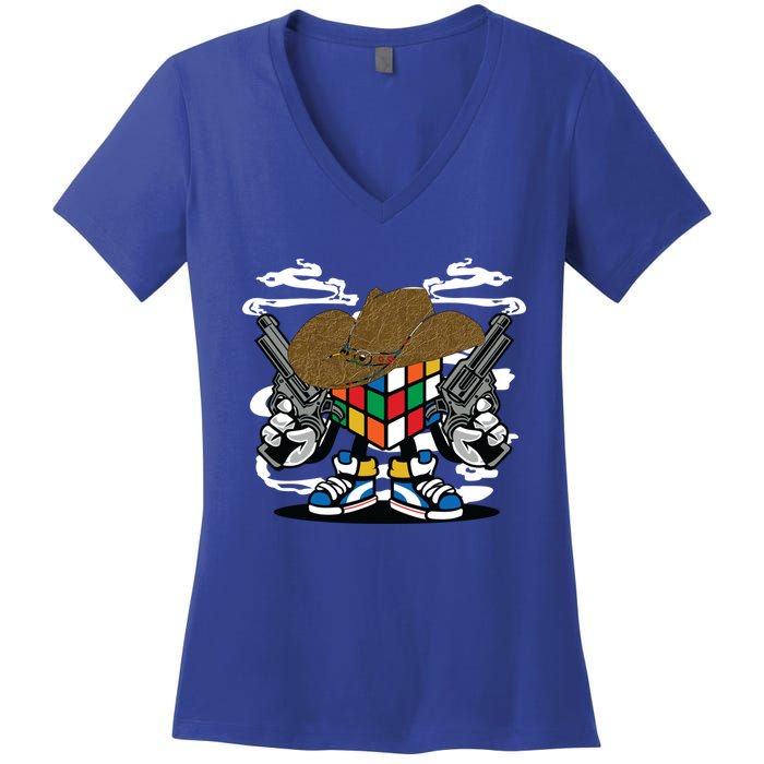 Rubik Rubix Rubics Magic Cube Puzzle Solvers Players Graphic Cute Gift Women's V-Neck T-Shirt