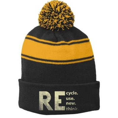 Recycle Reuse Renew Rethink Earth Day Stripe Pom Pom Beanie