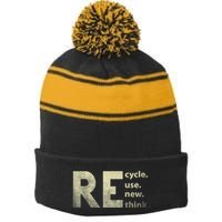 Recycle Reuse Renew Rethink Earth Day Stripe Pom Pom Beanie