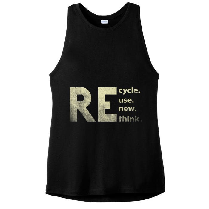Recycle Reuse Renew Rethink Earth Day Ladies PosiCharge Tri-Blend Wicking Tank