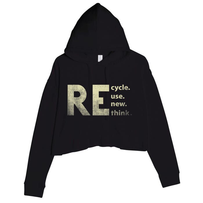 Recycle Reuse Renew Rethink Earth Day Crop Fleece Hoodie