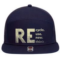 Recycle Reuse Renew Rethink Earth Day 7 Panel Mesh Trucker Snapback Hat