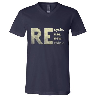 Recycle Reuse Renew Rethink Earth Day V-Neck T-Shirt