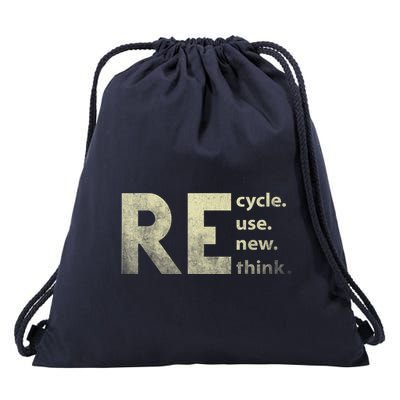 Recycle Reuse Renew Rethink Earth Day Drawstring Bag