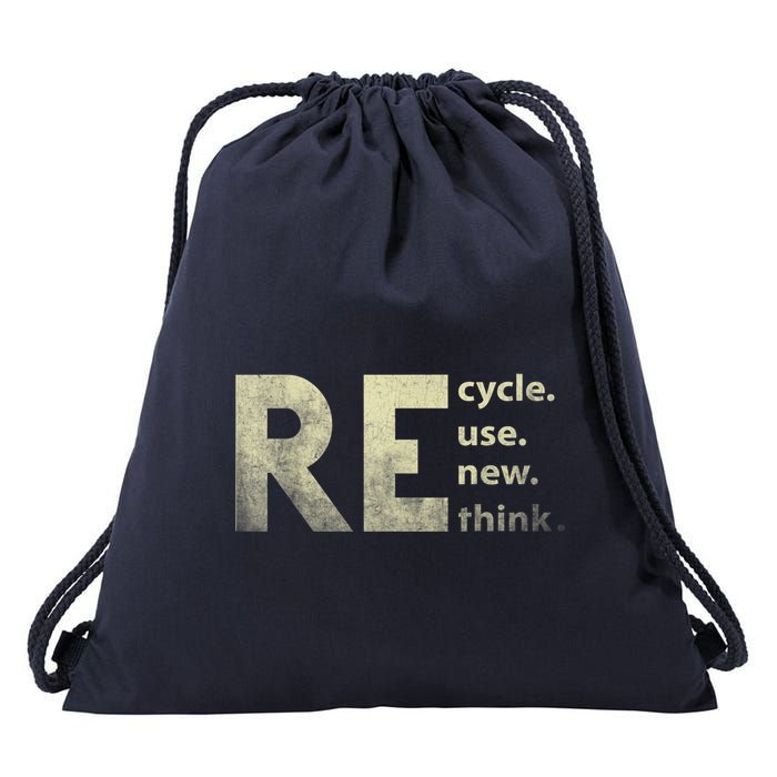 Recycle Reuse Renew Rethink Earth Day Drawstring Bag