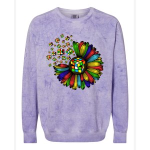 Rubik Rubix Rubics Player Cube Sunflower Color Math Lovers Cool Gift Colorblast Crewneck Sweatshirt