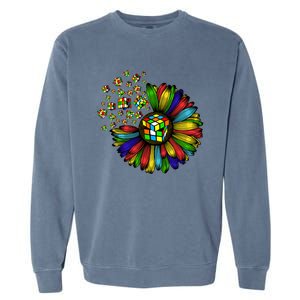 Rubik Rubix Rubics Player Cube Sunflower Color Math Lovers Cool Gift Garment-Dyed Sweatshirt