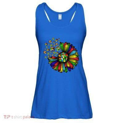 Rubik Rubix Rubics Player Cube Sunflower Color Math Lovers Cool Gift Ladies Essential Flowy Tank