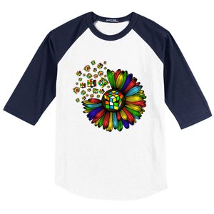 Rubik Rubix Rubics Player Cube Sunflower Color Math Lovers Cool Gift Baseball Sleeve Shirt